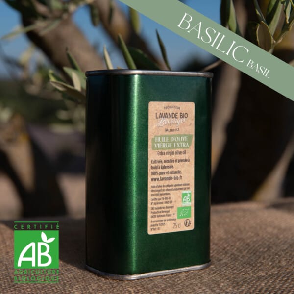 Huile d'olive vierge extra bouteille 25 cl basilic