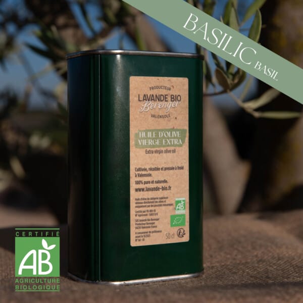 Huile d'olive vierge extra bouteille 50 cl basilic